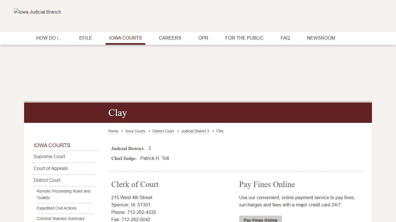 Clay | Judicial District 3 | Iowa Judicial Branch