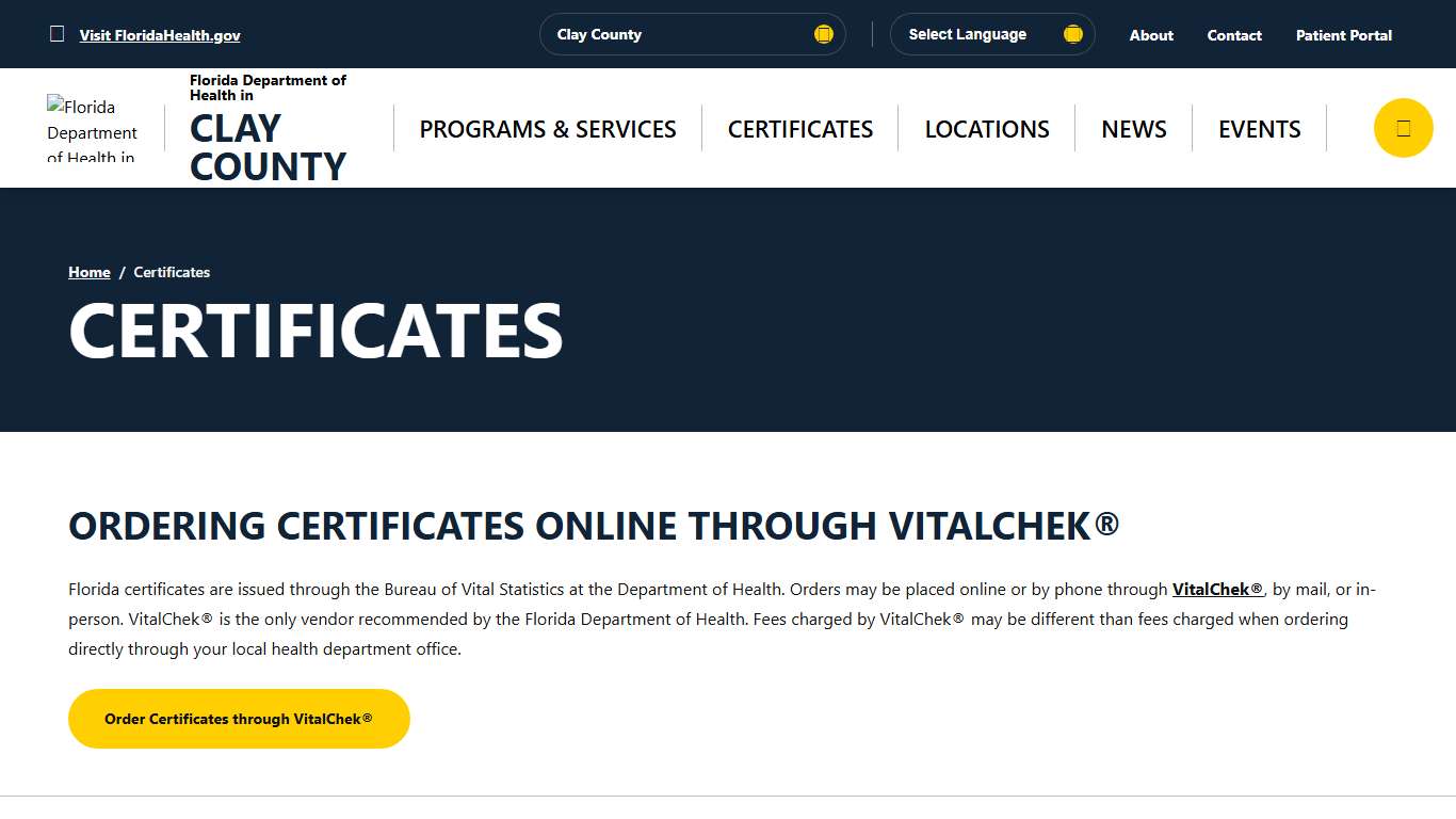 Certificates - Florida Department of Health in Clay County